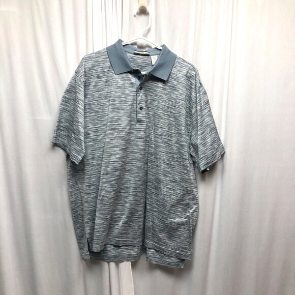 Flash Blue Striped Polo Shirt Mens Size Large Cotton Short Sleeve Golf Office - Picture 1 of 6
